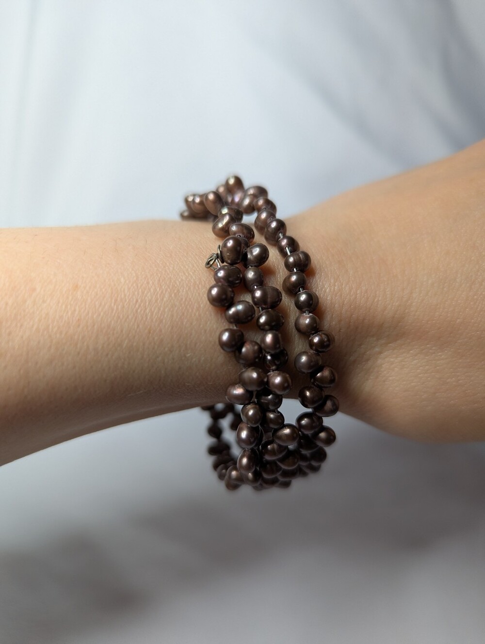 Brown Genuine Freshwater Pearl Multi-Strand Wrap Bracelet